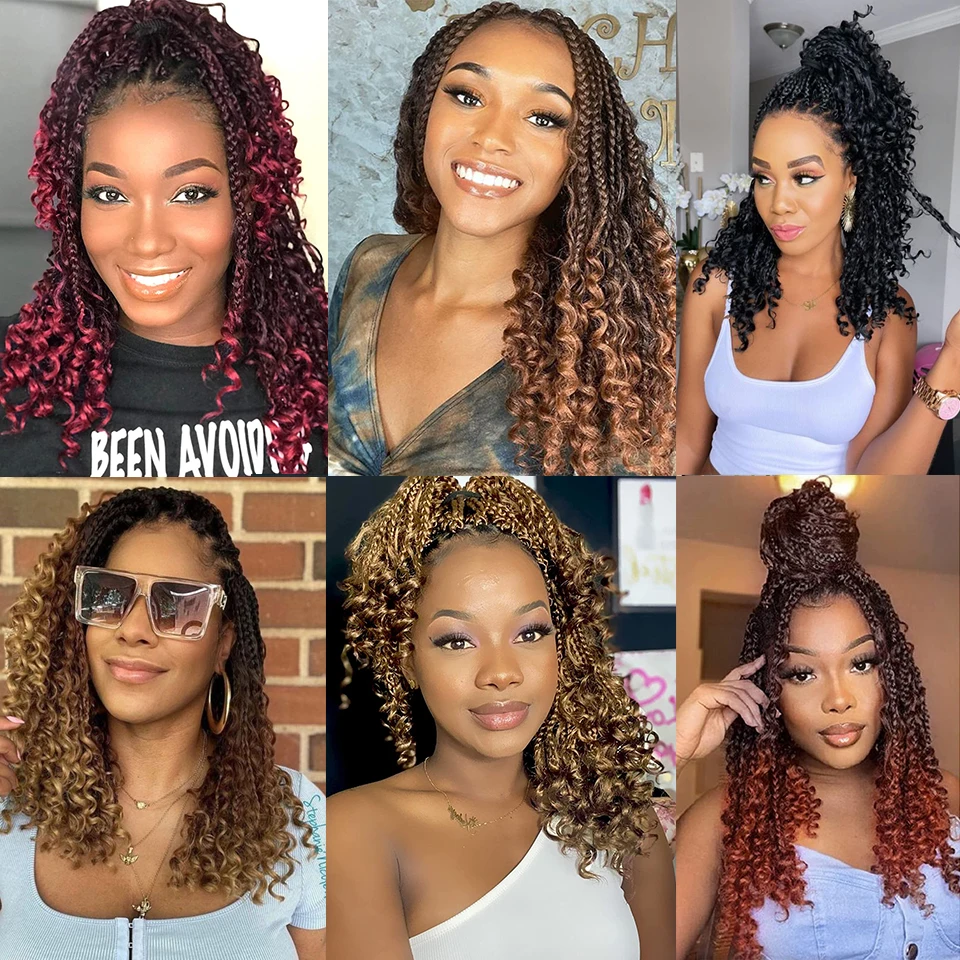 Crochet Hair Extensions 14 Inch Bob Box Braids Crochet Hair 1B for Kids Bohemian Crochet Synthetic Boho Box Braids