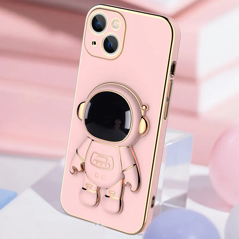 Plating 3D Astronaut Stand Holder Phone Case For iPhone 13 11 12 Pro Max 13Pro XS Max XR X 7 8 Plus 11 Camera Protection Cover iphone 12 pro max leather case
