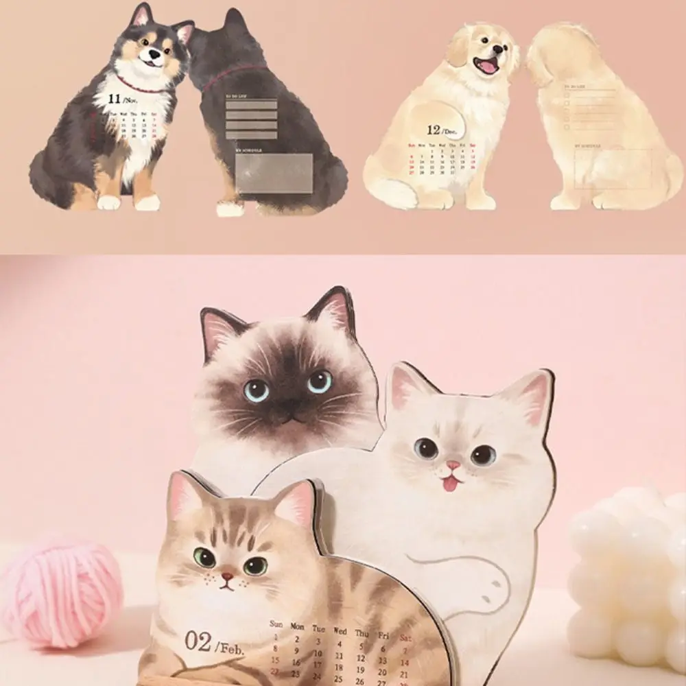 2026 Cute 3D Desk Calendar DIY Simplicity Agenda Organizer Cat Dog Series Cartoon Desktop Calendar Home Office Desk