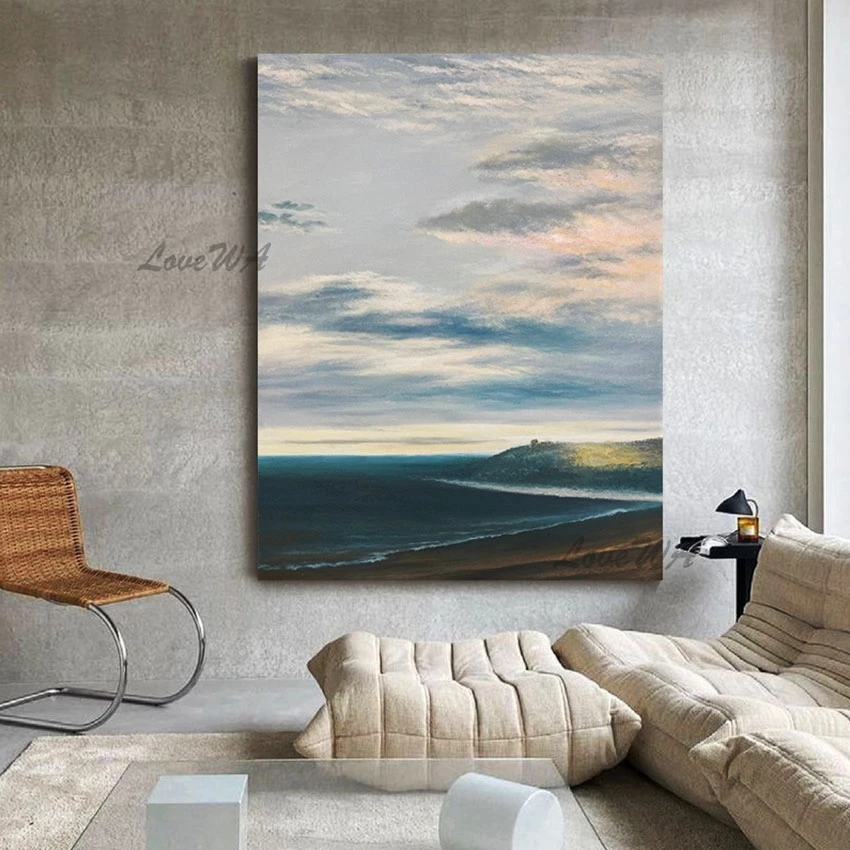 

Современная абстрактная картина маслом на холсте ручной работы, без рамки, морской пейзаж, Настенная картина для гостиной, украшение для дома
