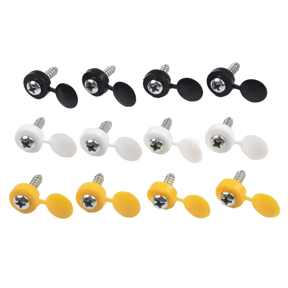 BNFGD 12 Tornillos Y 36 Tapas Para Placa De Matrícula, Fijaciones De Registro De Coche Y Tornillos (3 Colores Surtidos), Surtido, Blanco, Amarillo