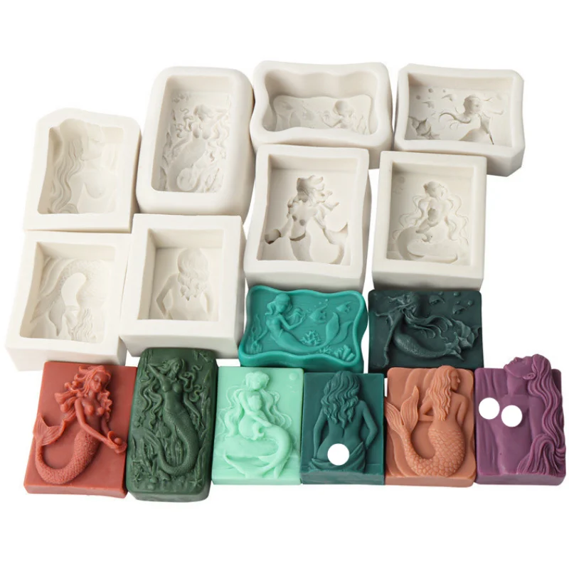 Multi Style Mermaid Silicone Soap Mold DIY Ocean Goddess Candle Resin Making Geometry Square Chocolate Mold Desk Decor Gift