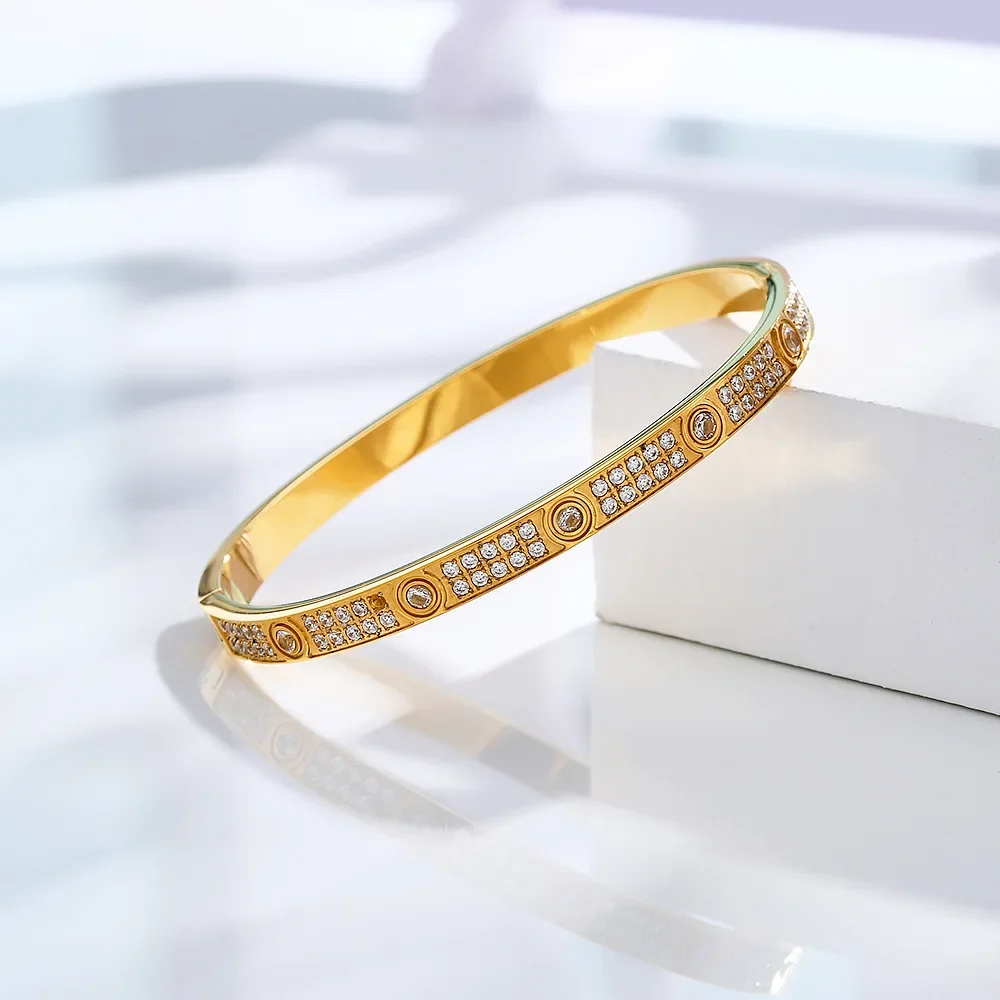 New Design Two Rows of Zircon Bracelet & Bangle For Women Girl Stainless Steel Couple Jewelry Wedding Gift 4