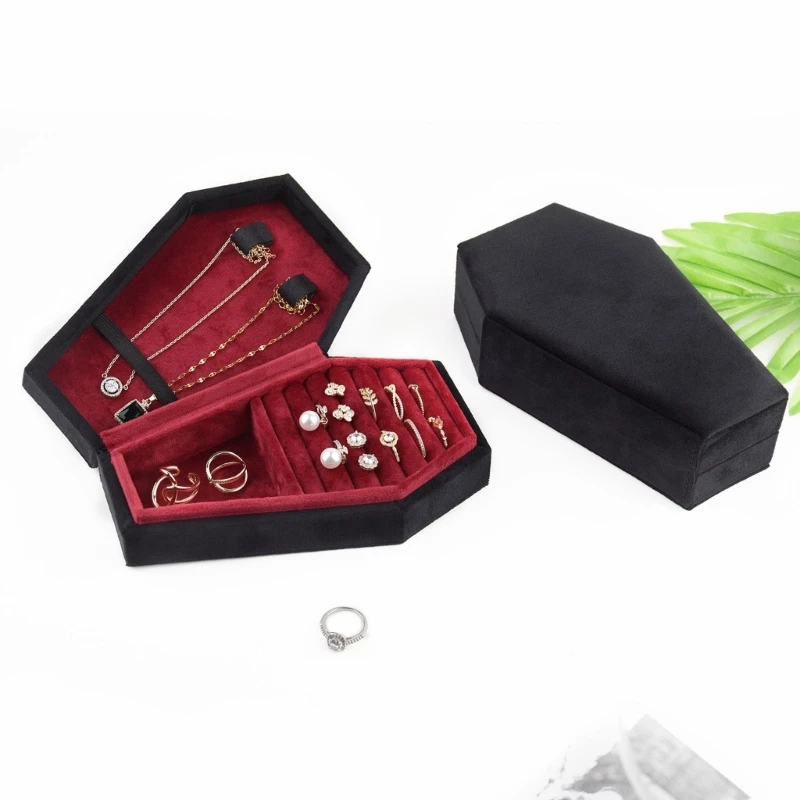 Coffin Jewelry Container Box Velvets Multifunctional for Rings Jewelry