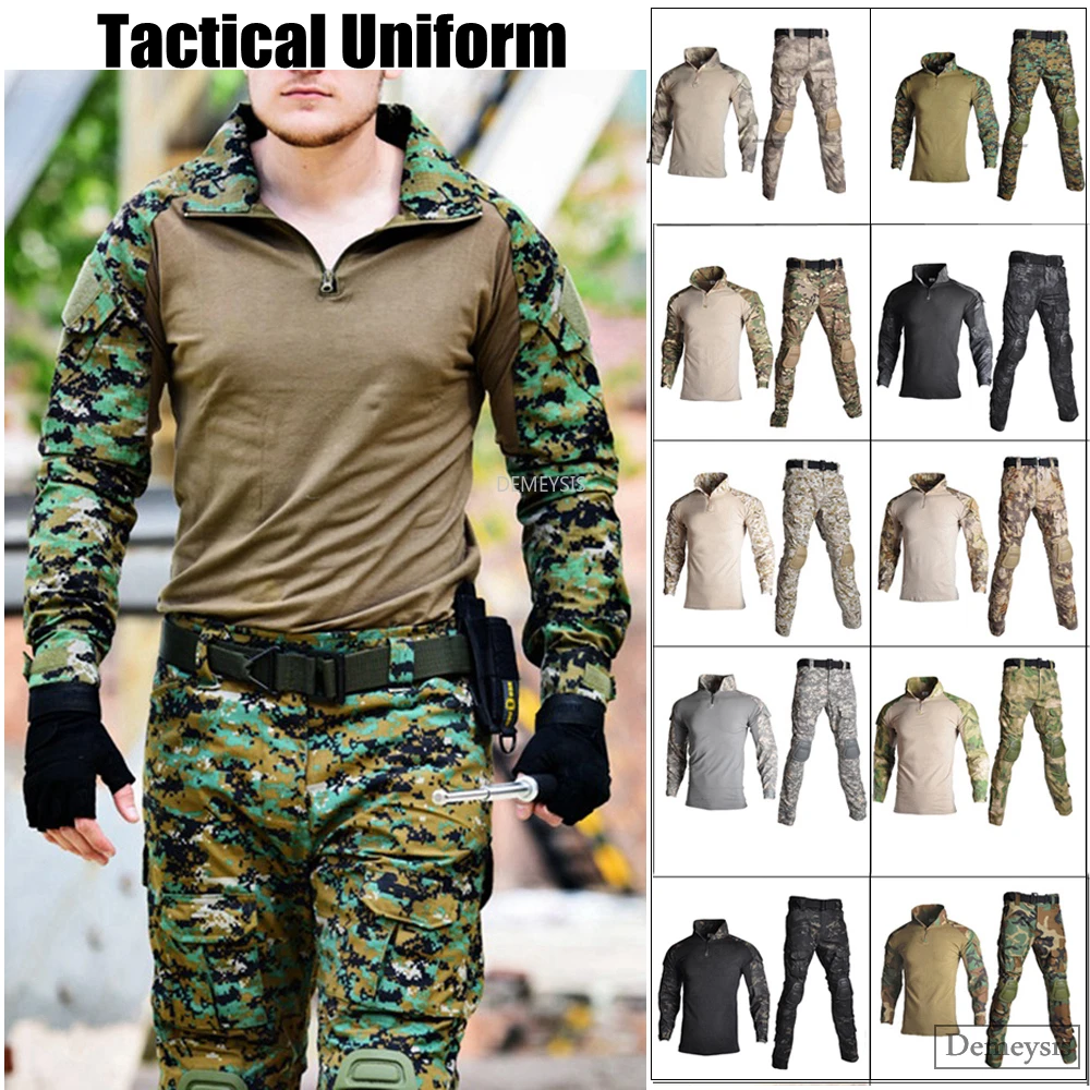 

US Army Military Tactical Uniform Airsoft Assault Camouflage Combat Long Sleeve Shirt + Cargo Pants Hunting Ghillie Suit