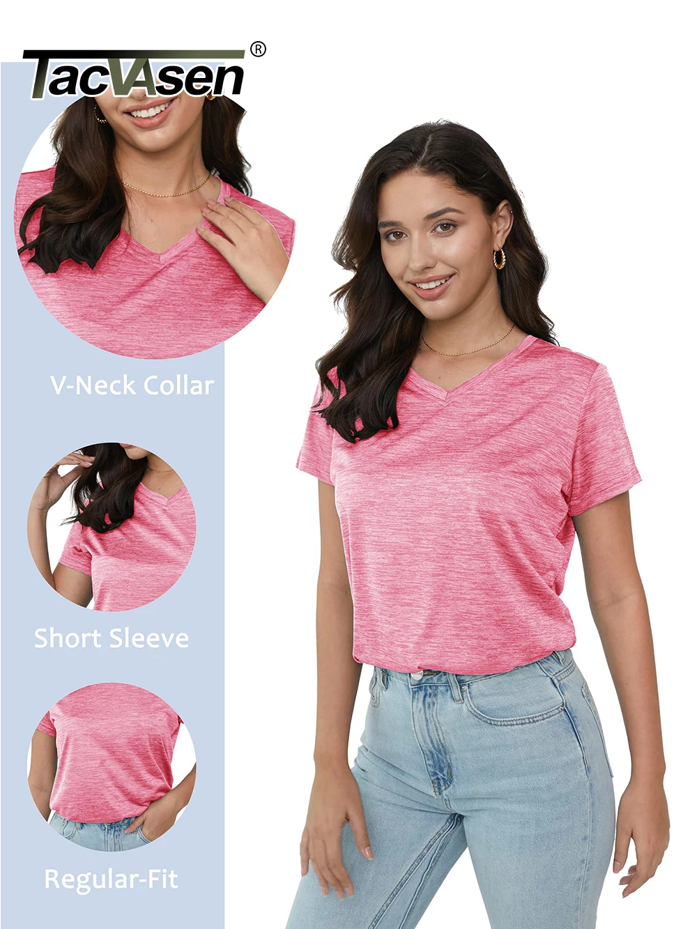 TACVASEN Summer Quick Dry V-Neck T-shirts Womens Short Sleeve Workout T-shirts Athletic Pullover Tops Lightweight Casual Sport T 2