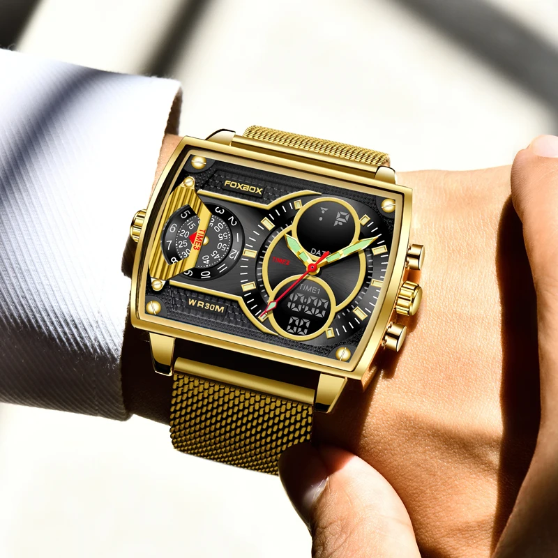 LIGE Digital Men's Watches Fashion Square Military Stainless Casual Sports Quartz Electronic Watch Waterproof Male Alarm Clocks 6