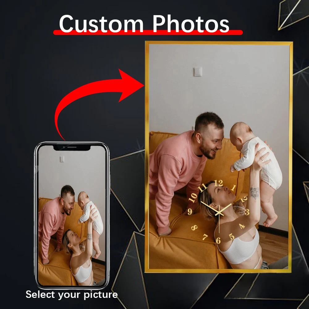 

Send Photos to Customize Art Clock Digital Wall Clock Aluminum Alloy Frame 25X40CM Tempered Glass Clock Silent Clock Family Gift