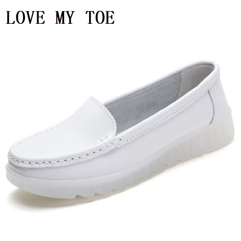 2024 Casual Concise White Breathable Genuine Leather Flats Platform Lady Loafers Shoes For Women Chaussure Femme Zapatos Mujer