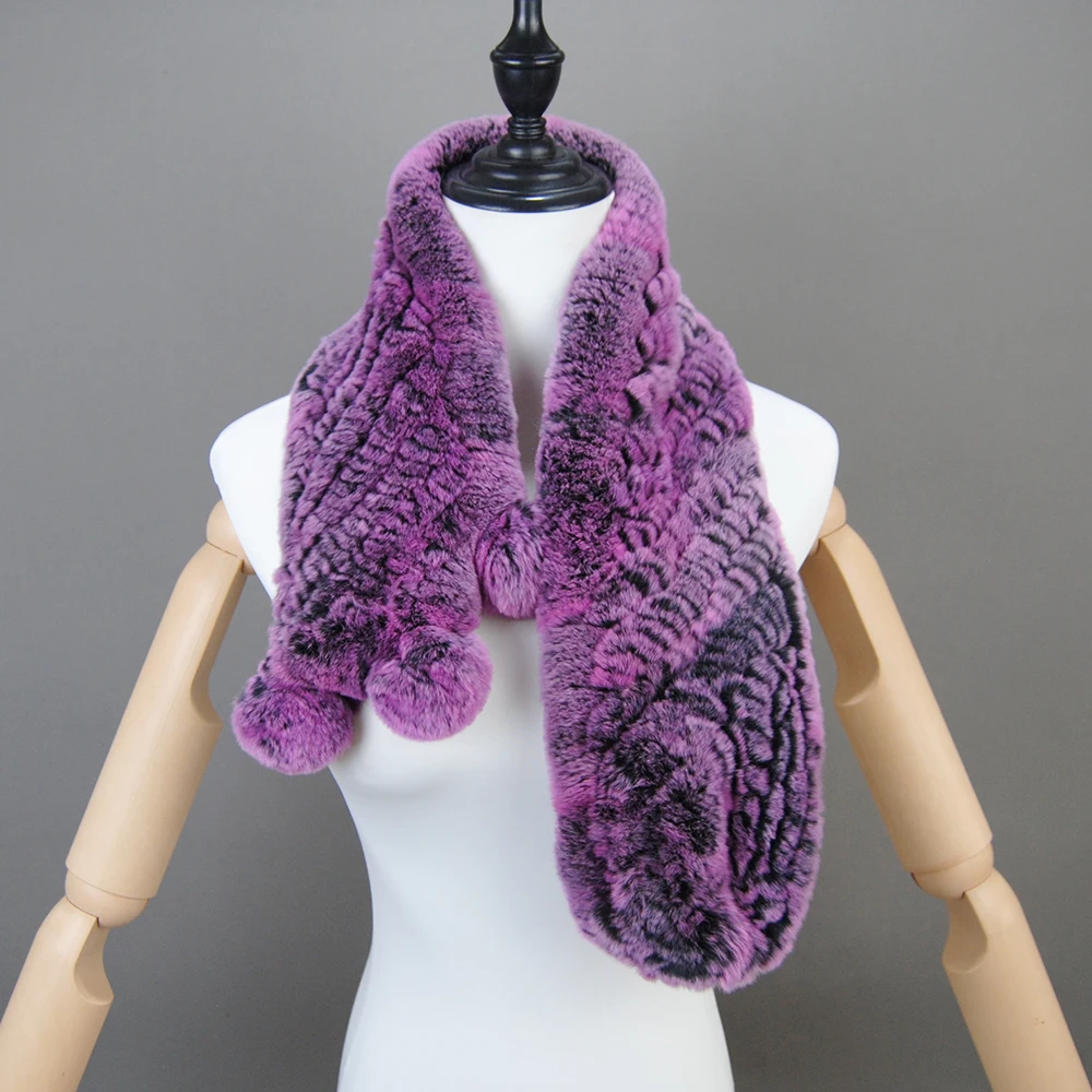New Winter Real Rex Rabbit Fur Scarves Women 100% Natural Rex Rabbit Fur Muffler Lady Knitted Genuine Neck Warmer Scarf