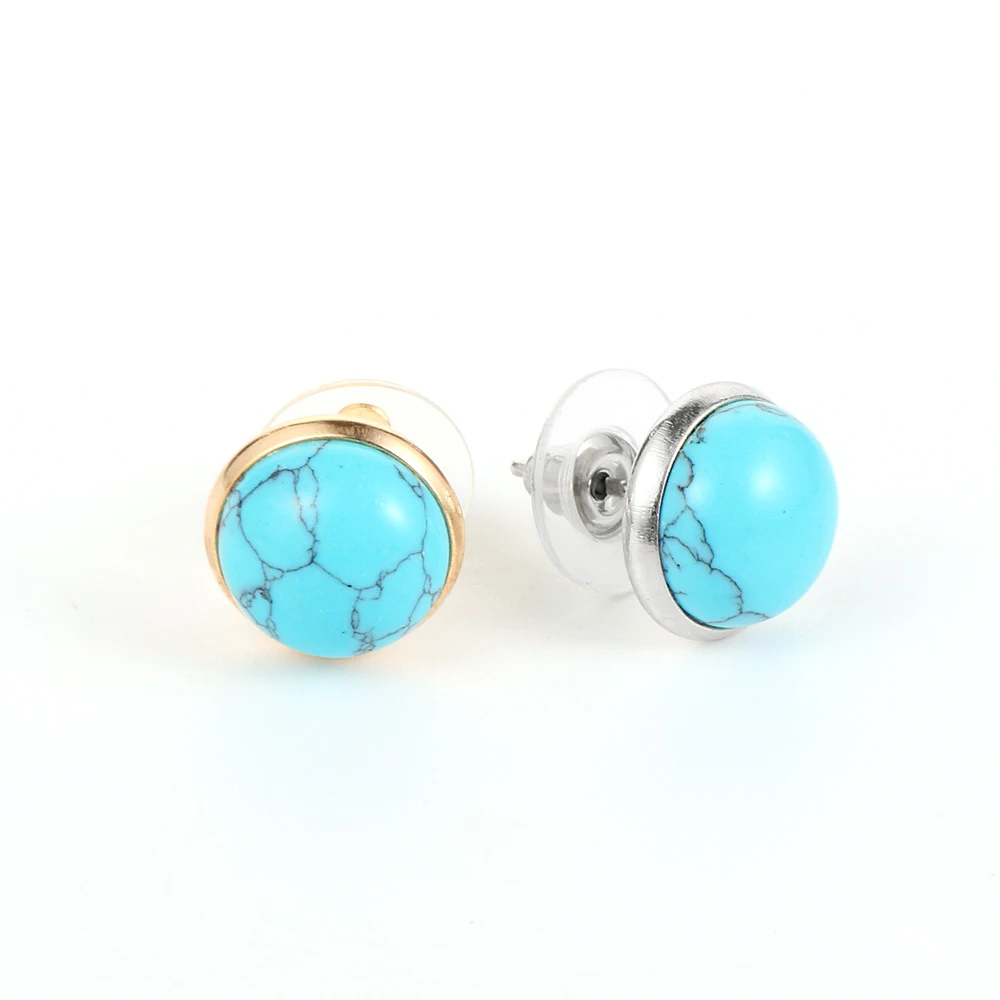 

10mm Tiny Natural Gem Stone Crystal Beads Stud Earrings For Women Girls 12 Style Colorful Quartz Gold Silver Color Earring Studs
