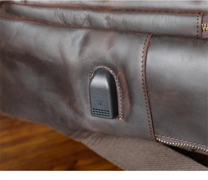 Vintage Crazy Horse Rindsleder Herrenrucksack, hochwertiger, luxuriöser, natürlicher Echtleder-Rucksack für Outdoor-Reisen, Laptop-Rucksack, Schultasche – Detail 23