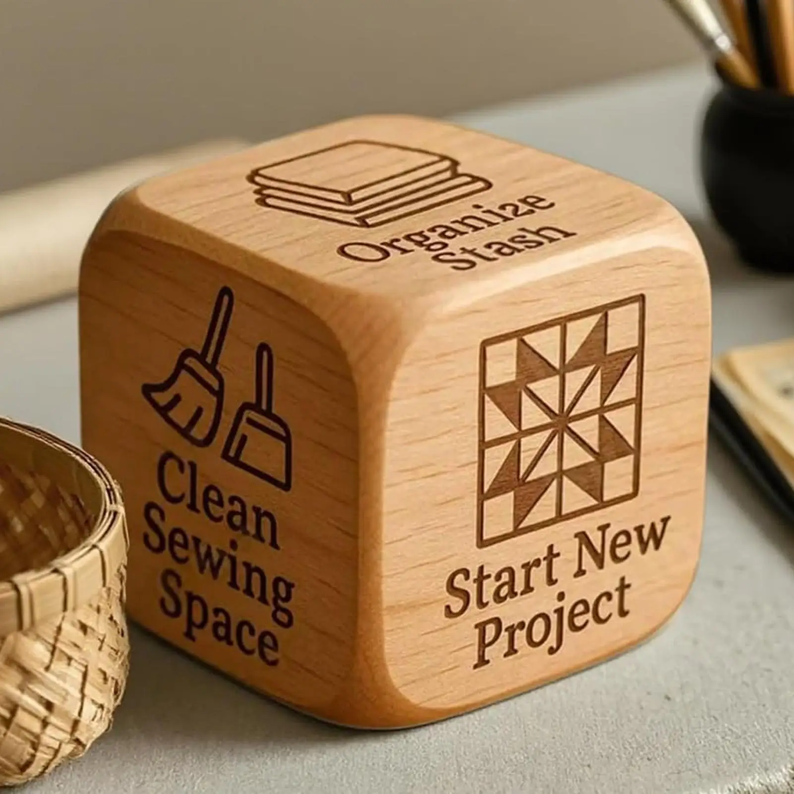 Quilting Decision Dice 6-sided Wooden Quilting Task Dice Stocking Stuffers Fun Sewing Option Game For Designers Mothers Quilters