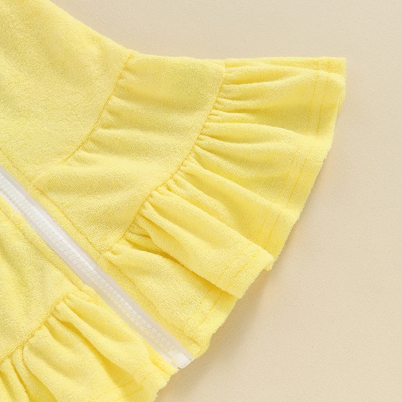 Pudcoco Toddler Girl Swim Cover Up Dress Short Long Sleeve Zip Up Hooded Bating Towel Beachwear Terry Bathrobe Swimwear 1-8T