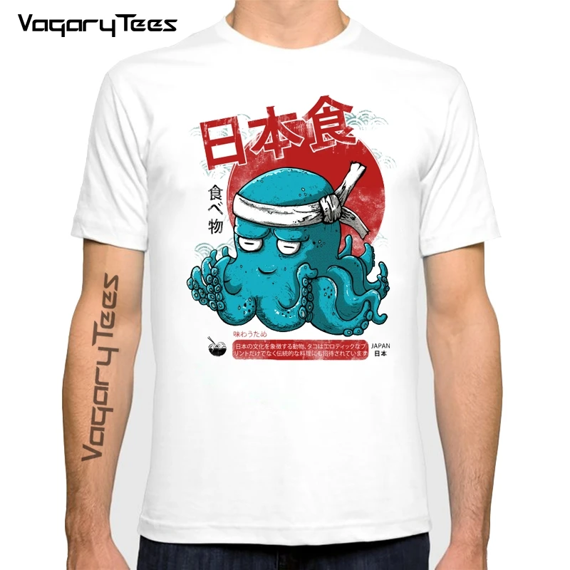 

Hipster Tops Fashion Octoship Design Men T-Shirt Funny Japanese food Octopus Printed Tshirts Short Sleeve Tee