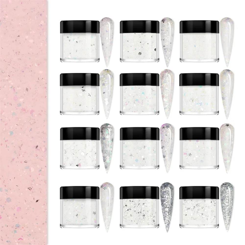HNDO Bottle 12 Colors Fast Dry Dipping Powder Nail Acrylic Powder for Women Nail Art DIY Design Extension Profession Supplies