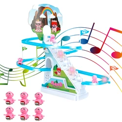 Jouet éducatif avec lumière LED et musique pour enfant en bas âge, petit cochon, escalade des escaliers, piste d'aventure, voiture, montagnes russes 