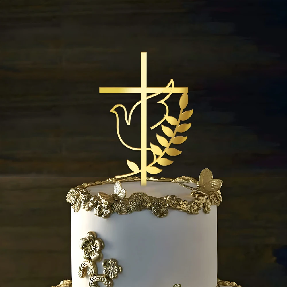 Cross Cake Topper 3PCS/1PC Gold Acrylic Baptism Christening Communion Party Cake Decoration Supply