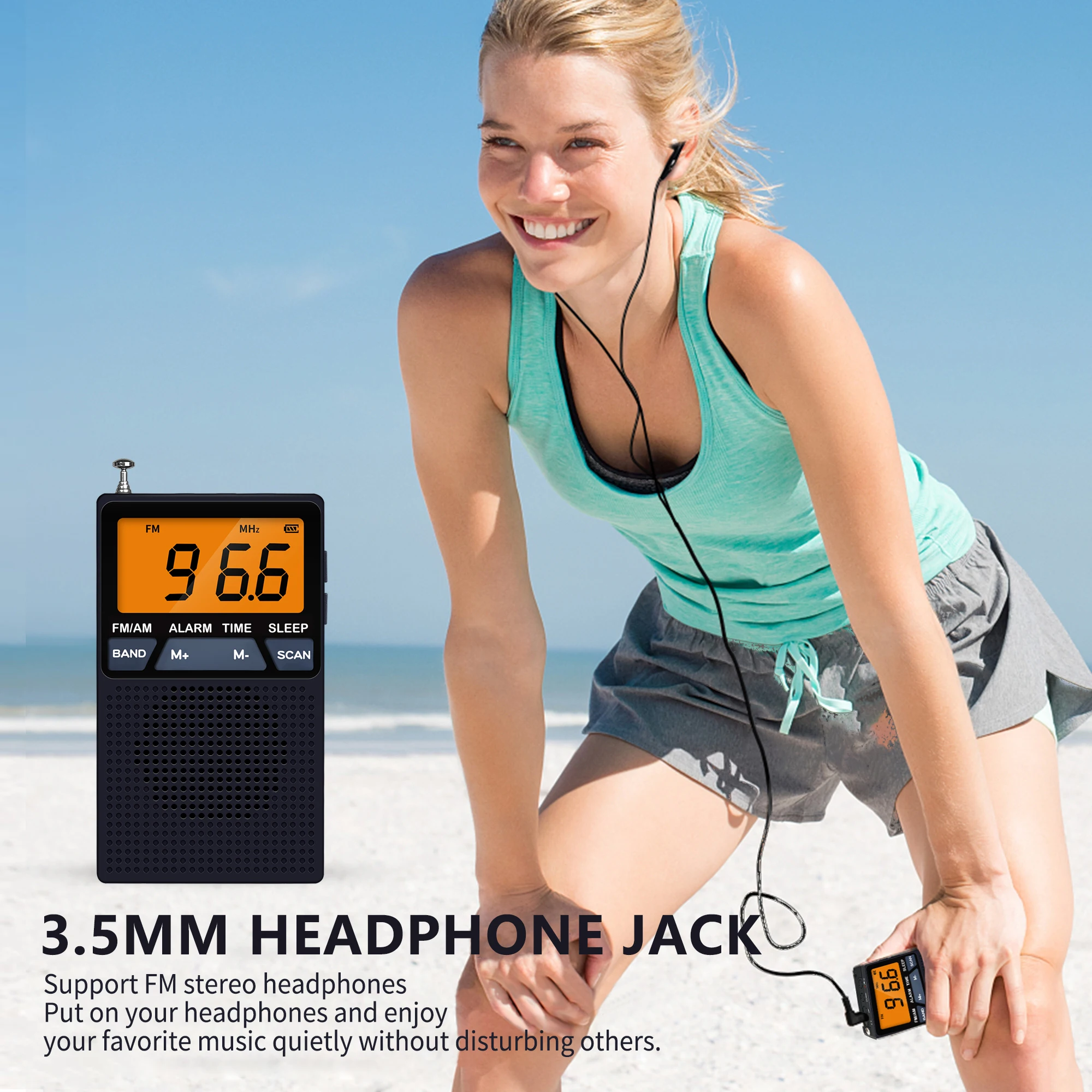 Mini Portable FM AM Radio LCD Display Radios Receiver Built-in Speaker Alarm Clock with 3.5mm Earphone Support Sleep Timer