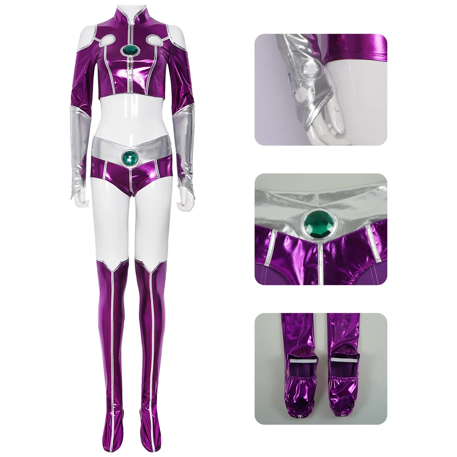 Anime Filme Teen Titan Starfire Sexy Spandex Zentai Anzug Lila Frauen Halloween Cosplay Kostüm Sexy Lila Body Für Frau – Detail 8