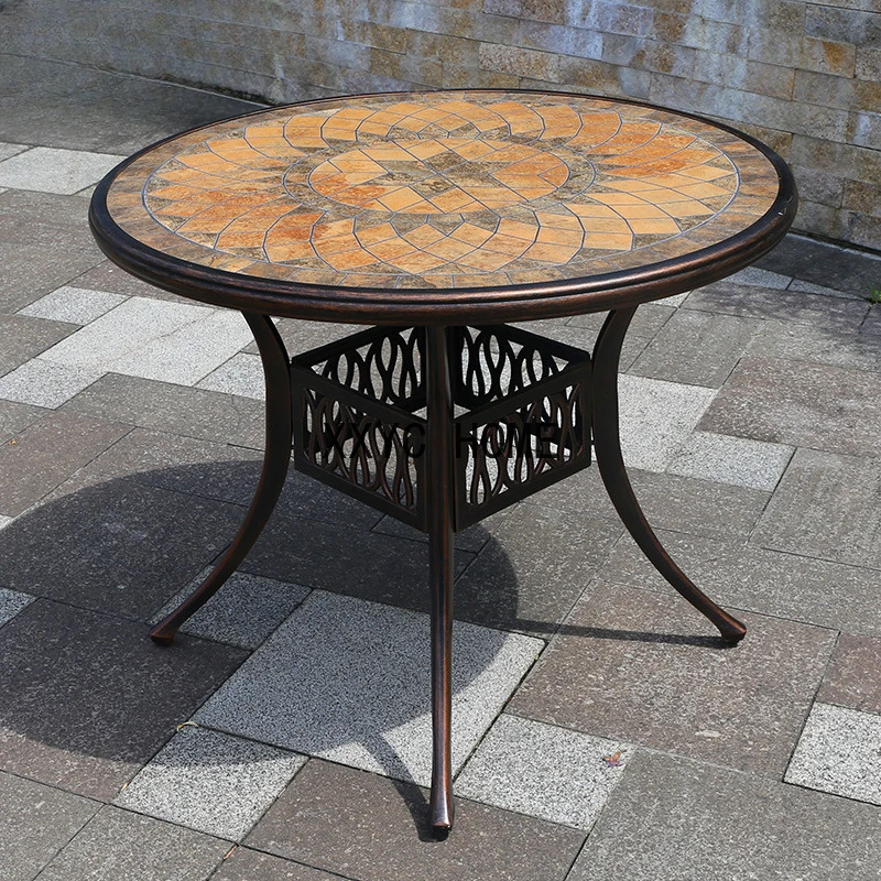 

Stone Plate Dining Table Cast AluminumCourtyard Single Garden Imitation Marble Outdoor Dining Table Outdoor Villa