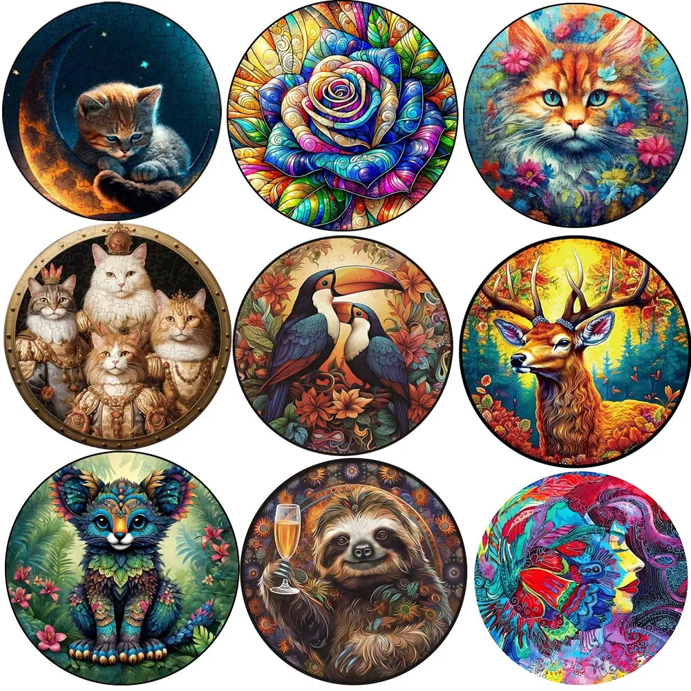 Wooden Puzzles Colorful Rhinoceros Animal Shapes Wooden Jigsaw Puzzle Adults Toys Puzzles Games Crafts Gifts