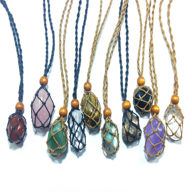 1pc Necklace Cord Empty Stone Holder Natural Quartz Crystal Raw Stone