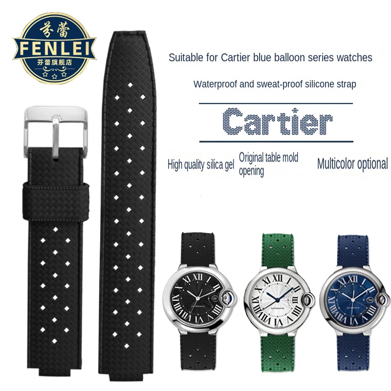 

For Cartier Blue Balloon W6901 WSBB Series Rubber Strap Black Knight Modified Waterproof Silicone Watch band 20*11mm 20*12mm Men