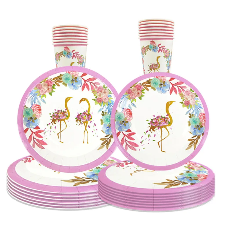 

Pink Hawaii Flamingo Disposable Tableware Jungle Safari Flamingo Plates Cups Napkin Girl Flamingo Birthday Party Supplies