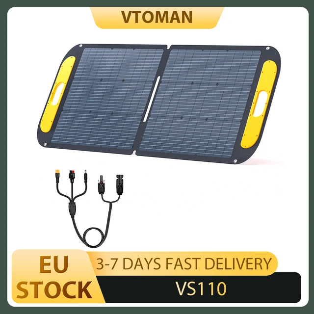 Panneau solaire pliable VTOMAN VS110 110W, cellules monocristallines à haute efficacité de 23 %, surface ETFE étanche IP67, support réglable, connecteur MC4 pour stations d'alimentation portables 1