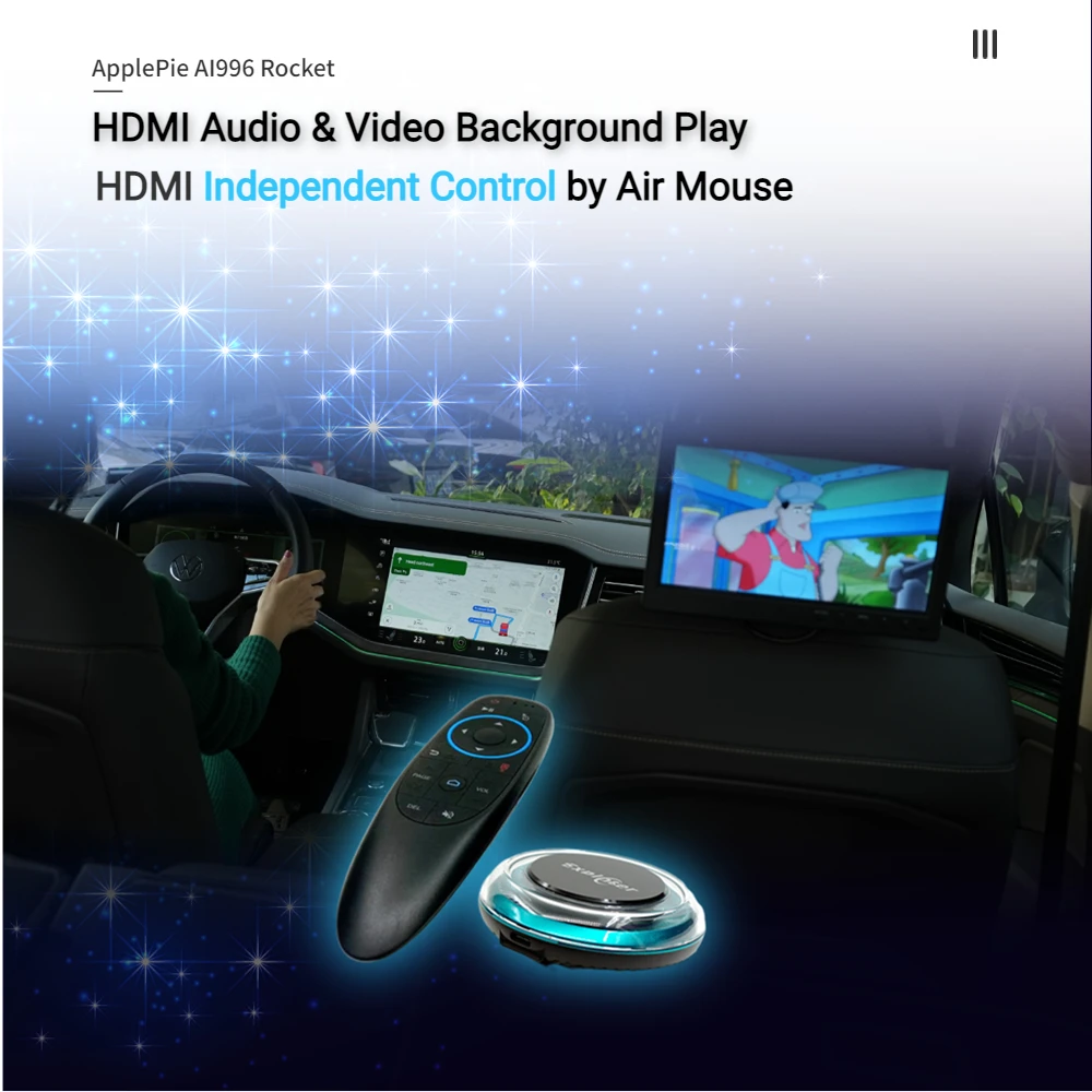 New Arrivals ApplePie Rocket Android 13 Ai Box 5G LTE Wireless CarPlay & Android Auto Qualcomm QCM6490 2.7 GHz GPS HDMI 8GB RAM