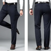 Men's slim and lightweight business casual pants, classic solid color, elastic and comfortable, loose fitting suit pants