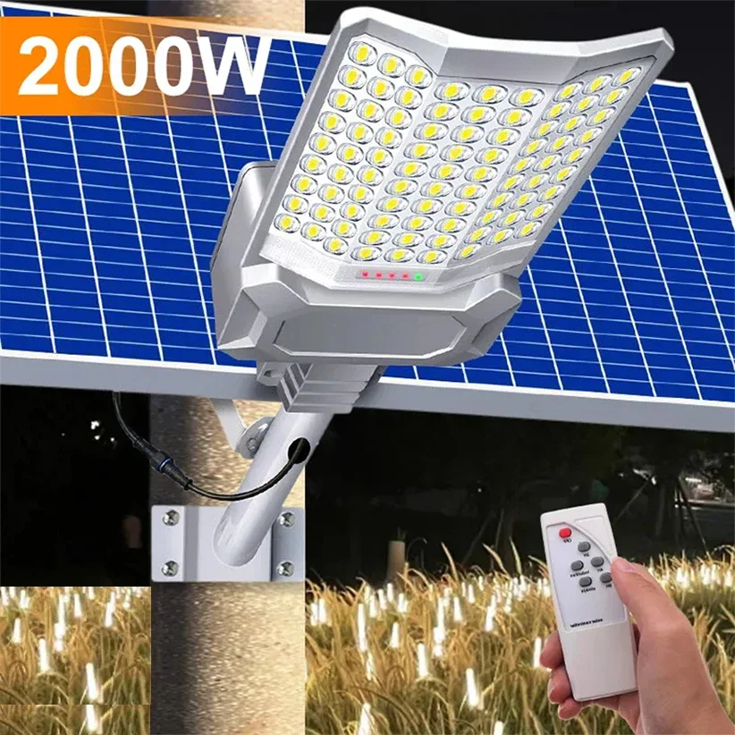2000W Solar Lights Outdoor Solar Street Lamp Waterproof Sports Remote Control Safety Lighting Garden Decoration Gardening Light