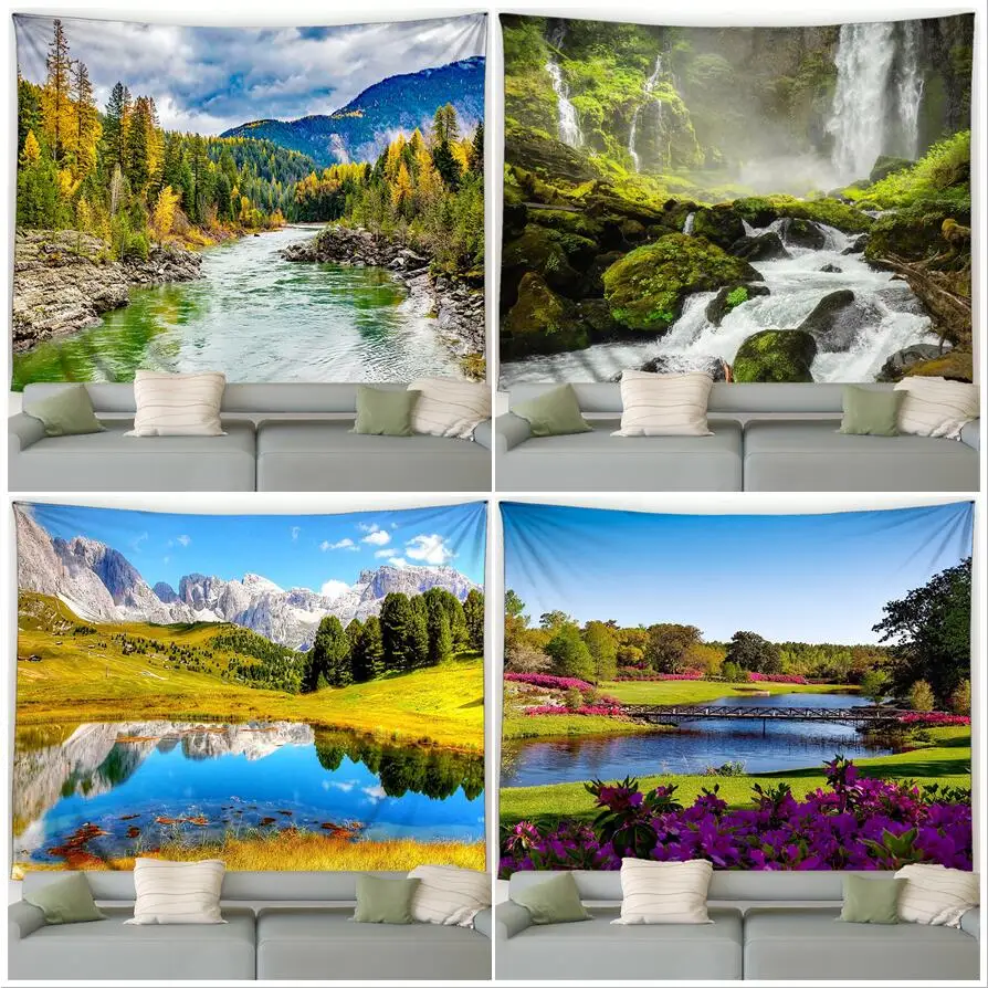 

Autumn Landscape Tapestry Mountain Forest Waterfall Park Lake Fall Nature Scenery Home Living Room Decor Garden Wall Hanging