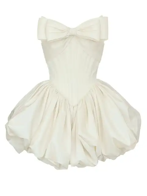 Design Fashion Bow Corset Strapless Satin Short Wedding Dresses for Bride Prom Homecoming Dresses for Teens Cocktail Gowns 2