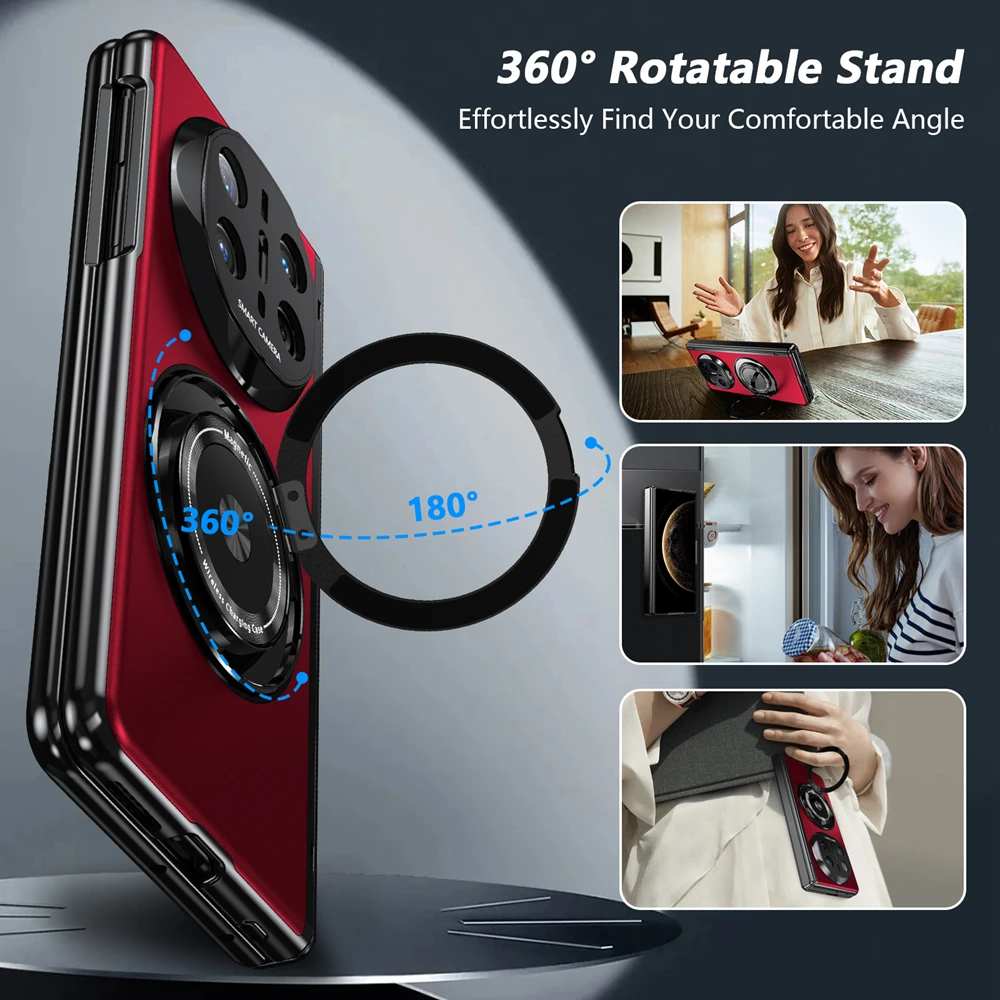 360° Rotating Magnetic Ring Stand Case with Glass Screen Protector