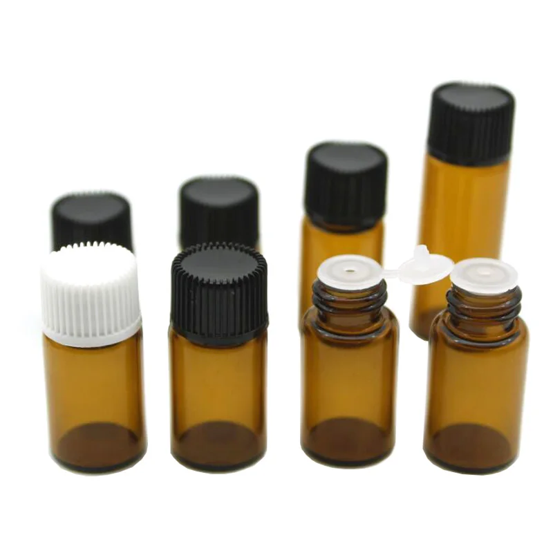 

50PCS Glass Vials Sample Jar 1/2/3/5ml Mini perfume Essential Oil Bottle Orifice Brown&Cap Refillable Bottles Cosmetic Container