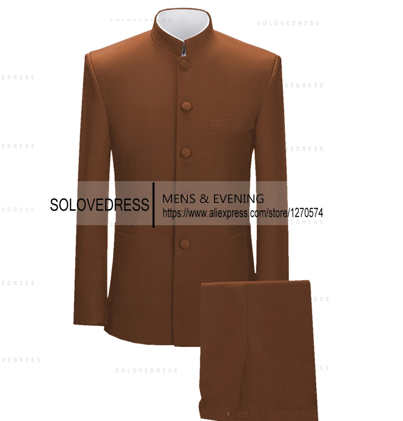 Stand Collar  2 Pieces Men's Suits Slim Fit Single Breasted  Covered Button Groomsmen Wedding Suits  Customized(Blazer+Pants) 3