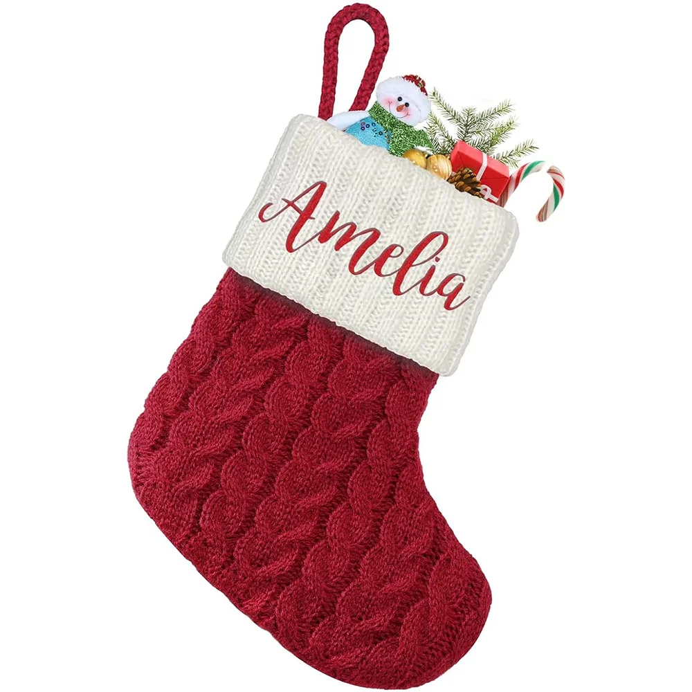 Maßgeschneiderte Mini-Weihnachtsstrümpfe mit Namen, rot, personalisierte gestrickte Weihnachtsstrümpfe für Kinder, Familien-Weihnachtsstrumpf für die Dekoration
