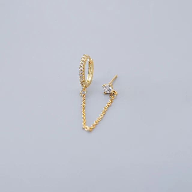 Boucles d'oreilles tendance en acier inoxydable pour femmes, 1 pièce, chaîne à Double perçage, fleur coréenne, Zircon, clous de perçage, bijoux à la mode