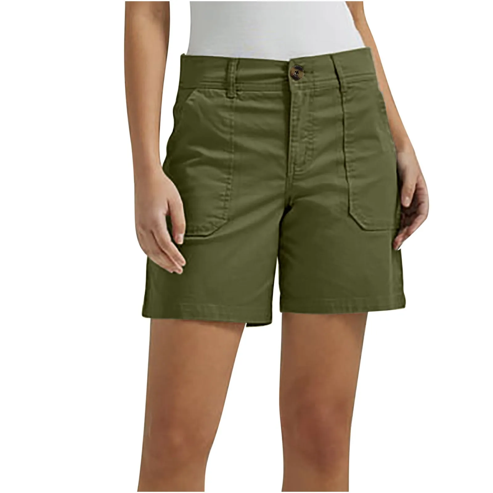 Summer Womens Casual Shorts Lady Teens High Waist Solid Color Slim Fit Twill Cargo Shorts With Pockets Streetwear Hot Pants