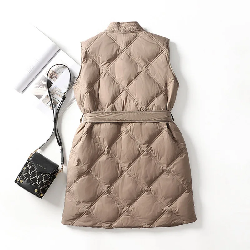 SEDUTMO Autumn Long Quilted Duck Down Vest Tunic Jacket Women Winter Feather Long Warm Basic Pocket Casual  Waistcoat ED2074