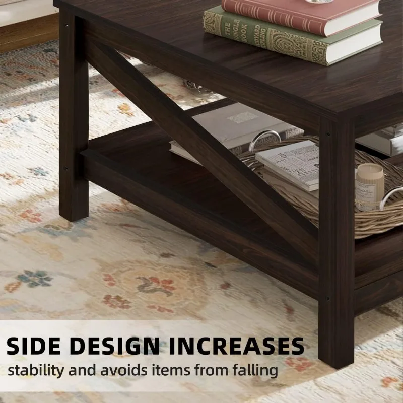 2-Tier Square Coffee Tables with Storage,Coffee Table for Living Room,Center Table Coffee for Home,Wood Living Room 5