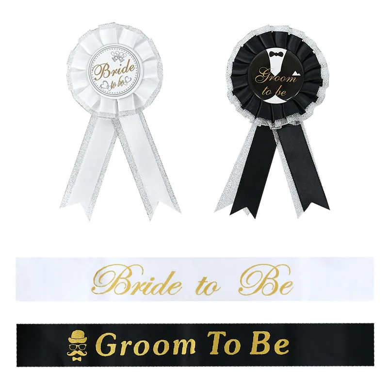 Bride To Be Sash White Veil with Comb Badge Wedding Bridal Shower Decoration Bachelorette Party Hen Night Supplies Groom To Be