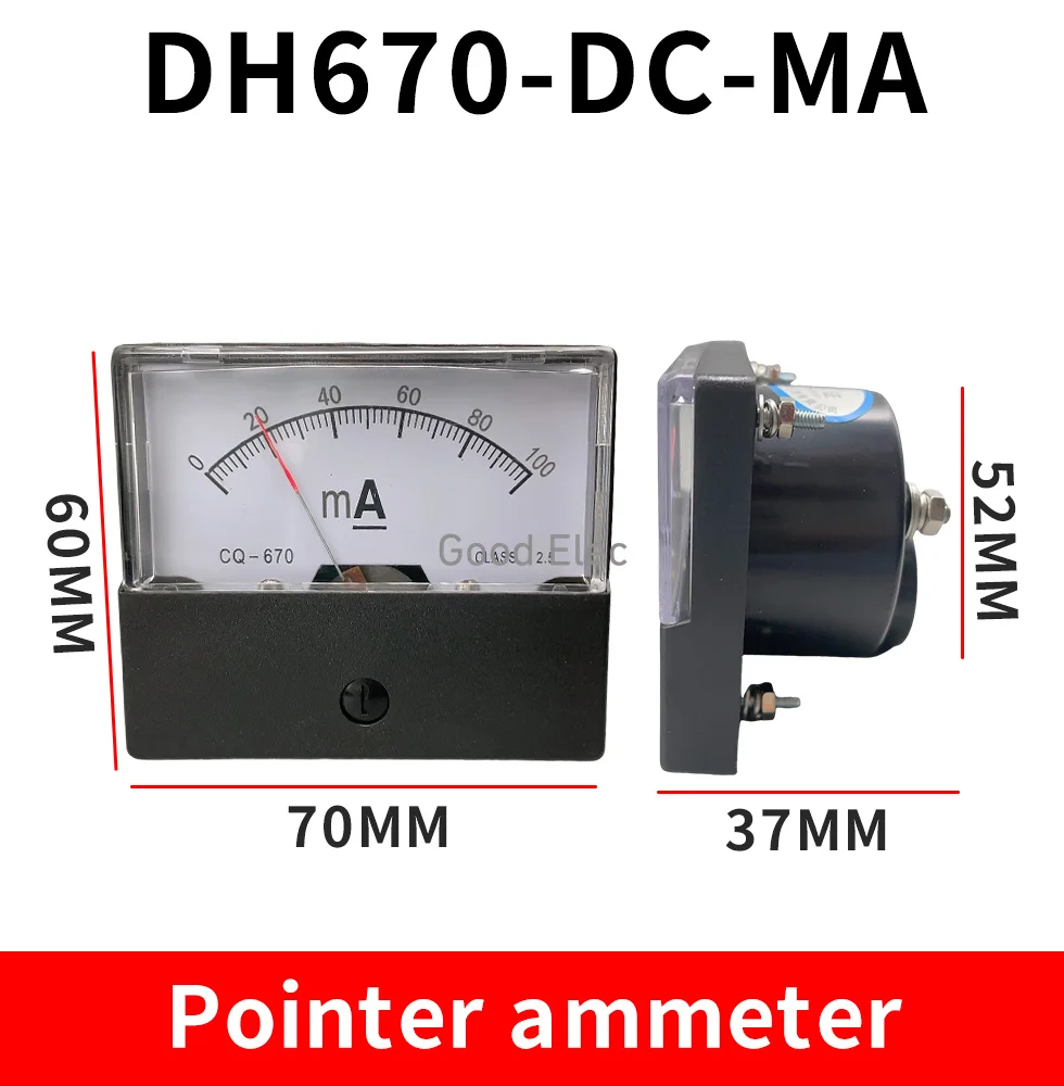 Rectangular Analog Ampere Needle Panel Gauge - 0-500 mA