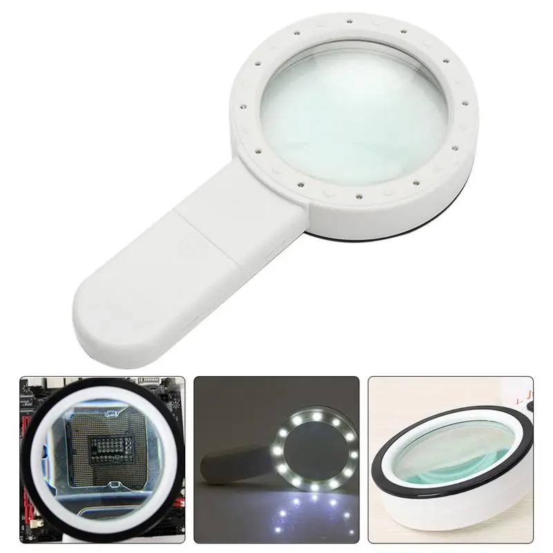 Portable 10X Illuminated Magnifier Handheld 12 LED Lighted Jewelry Magnifying Glass For Seniors Reading Jewelry Watch Repair