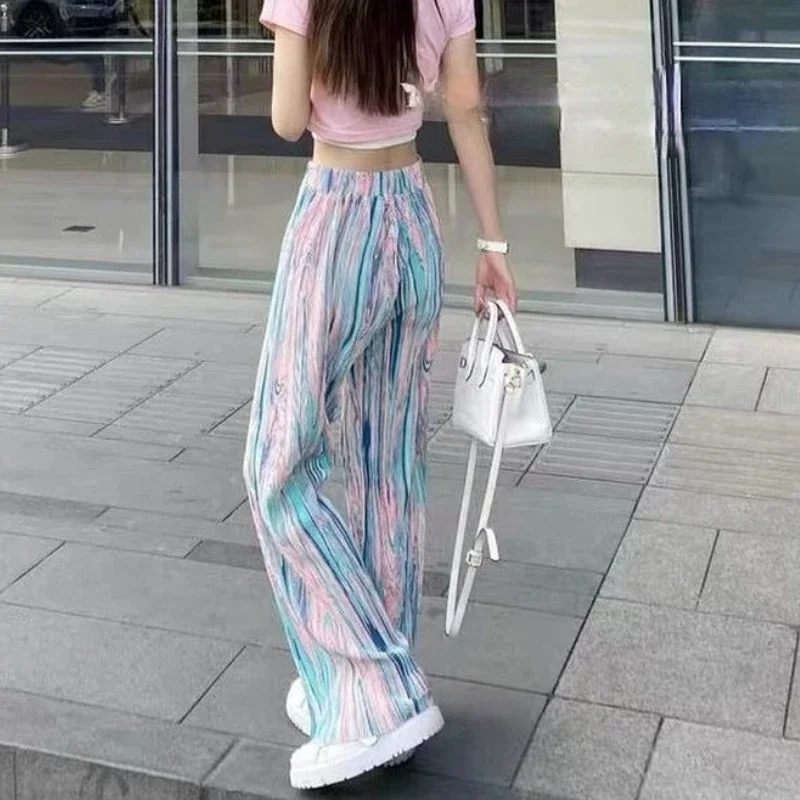 Casual Pants Women Tie-dye Long Summer All-match Loose Mujer Bright Elegant Streetwear Harajuku Stylish 90s High-waist Trousers