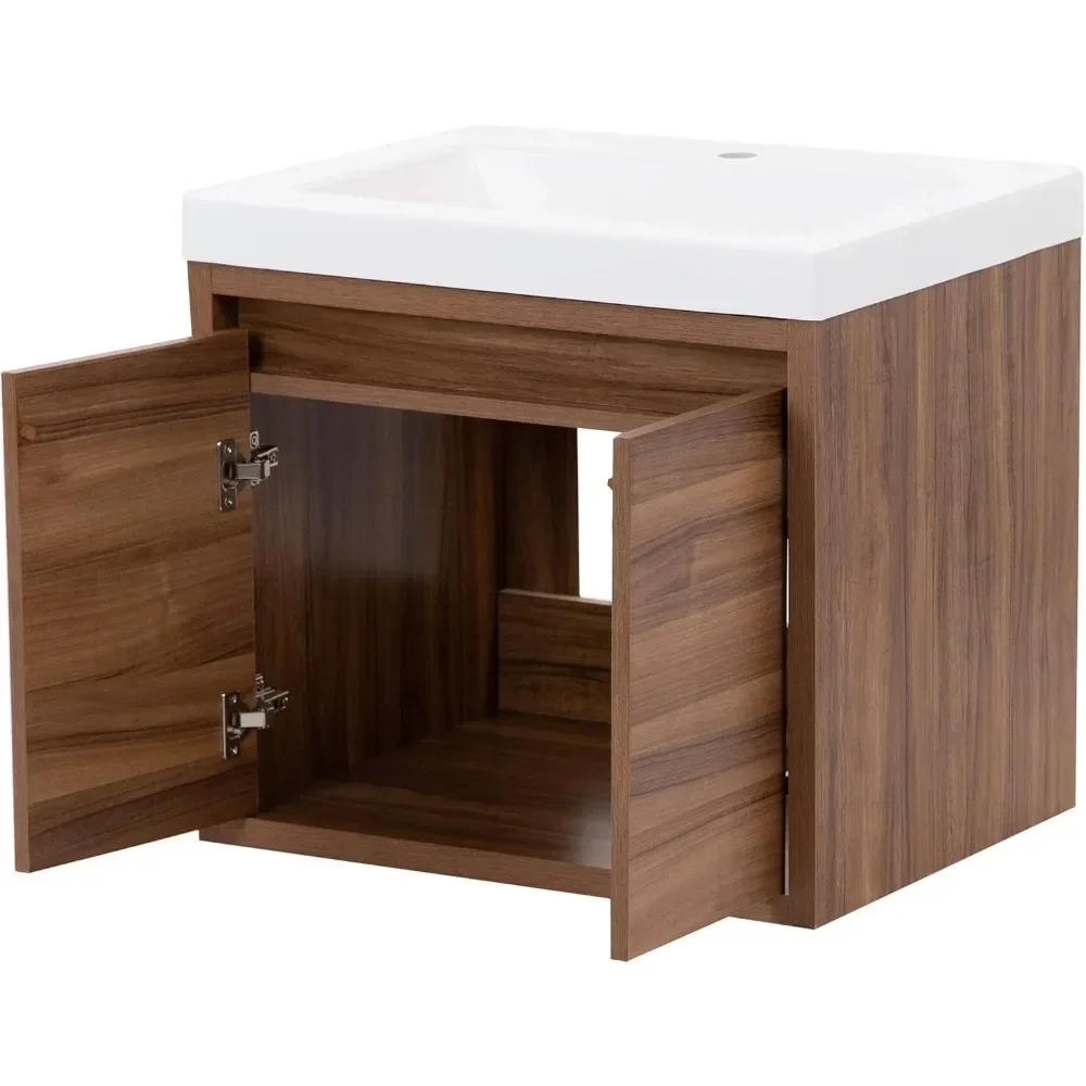 Miles Vanity, Kelby 24 Inch Modern Floating Bathroom Vanity with White Single Sink Top, 2-Door Cabinet, Caramel Mist 5