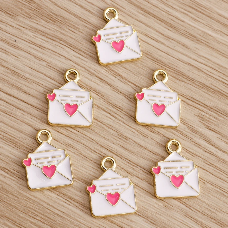 Tusember 10Pcs 달콤한 사랑 하트 봉투 에나멜 참 DIY 귀걸이 팔찌 쥬얼리 만들기 액세서리에 대한 합금 펜던트