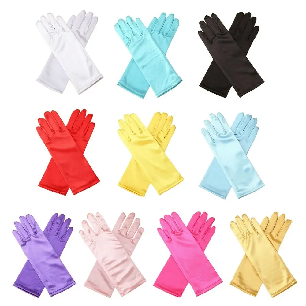 Party Dress Satin Children Gloves Solid Color Princess Gloves Dance Mittens Girls